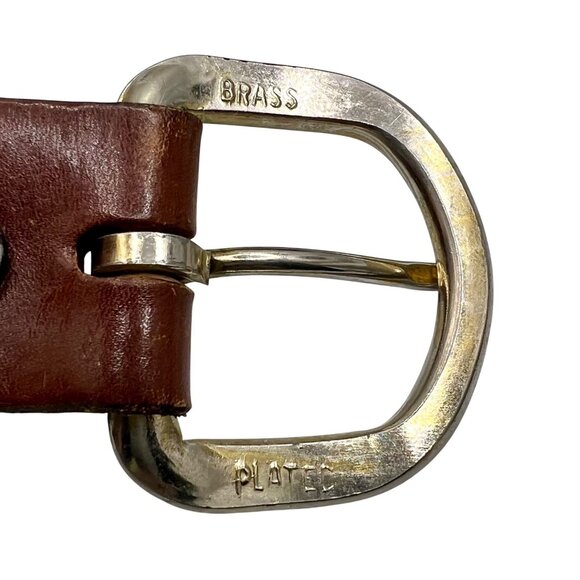 Vintage Western Basket Weave Brown Tooled Leather Belt 36 38 Brass-Plated Buckle - Picture 4 of 8